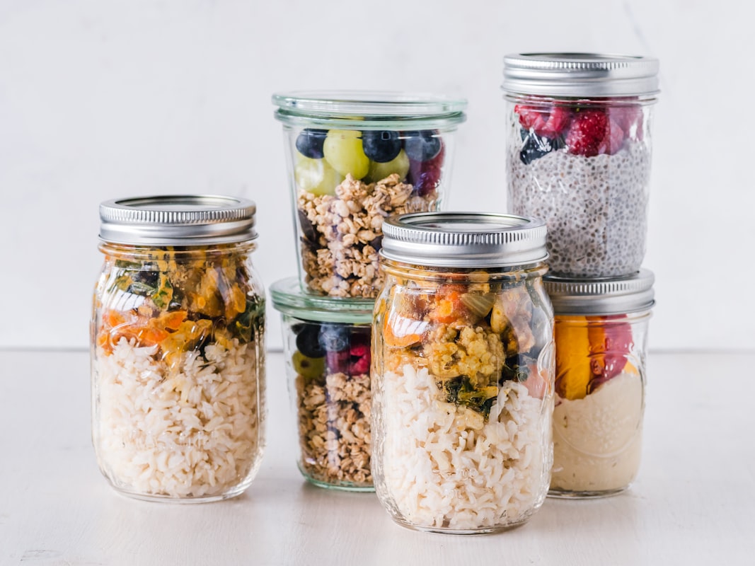 Healthy meal preparation with fresh vegetables and grains